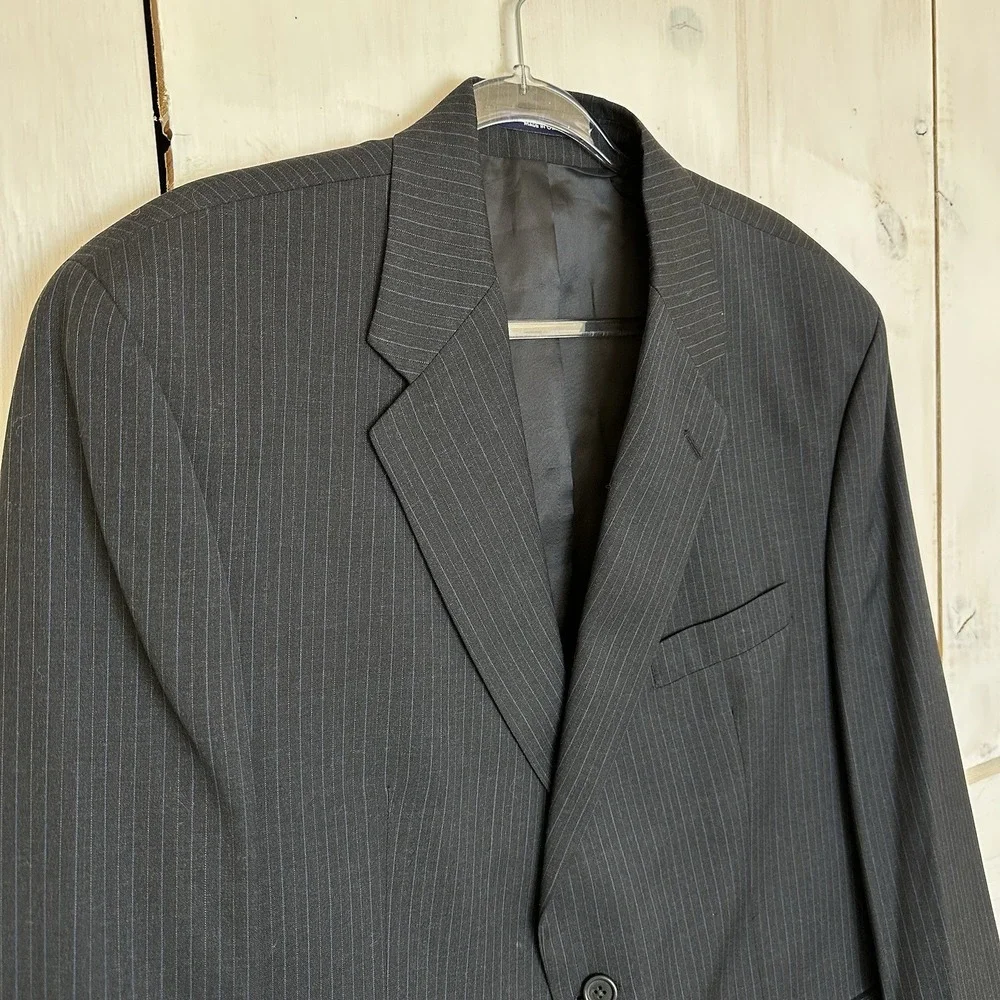 Chaps Ralph Lauren Blazer Sz‎ 44R Gray Pinstripe Wool Cashmere Two Button Jacket